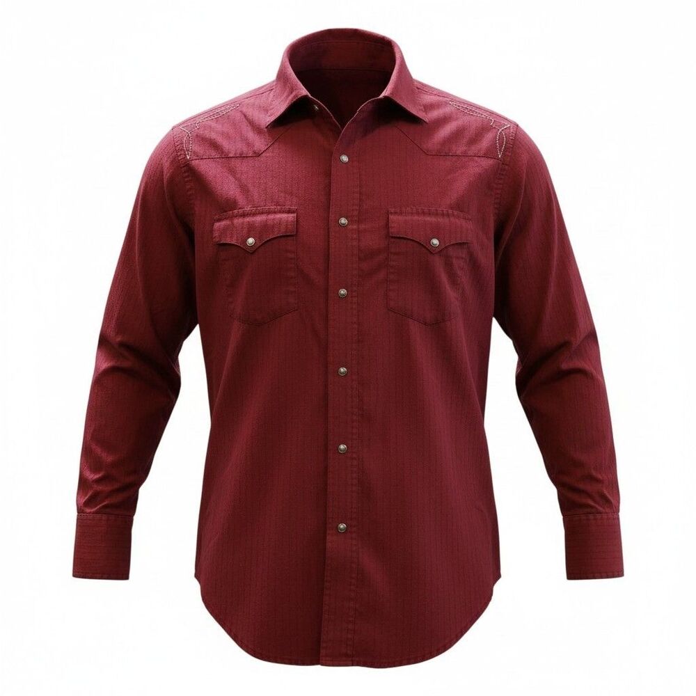 Wrangler Mens L Red Embroidered Pearl Snap Western Long Sleeve Cowboy Shirt
